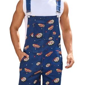 Men's Blue Superhero Print Overalls
